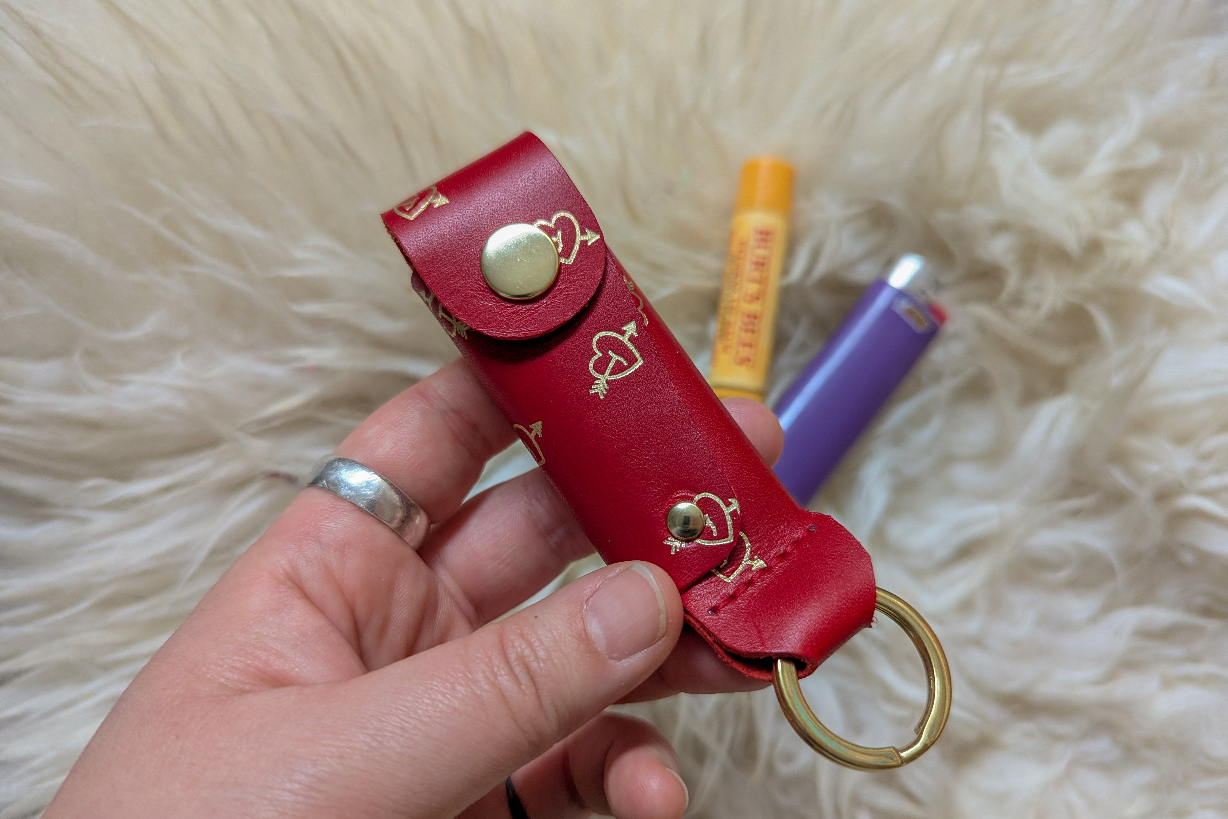 Red Heart Lighter / Lipstick / Chapstick Case