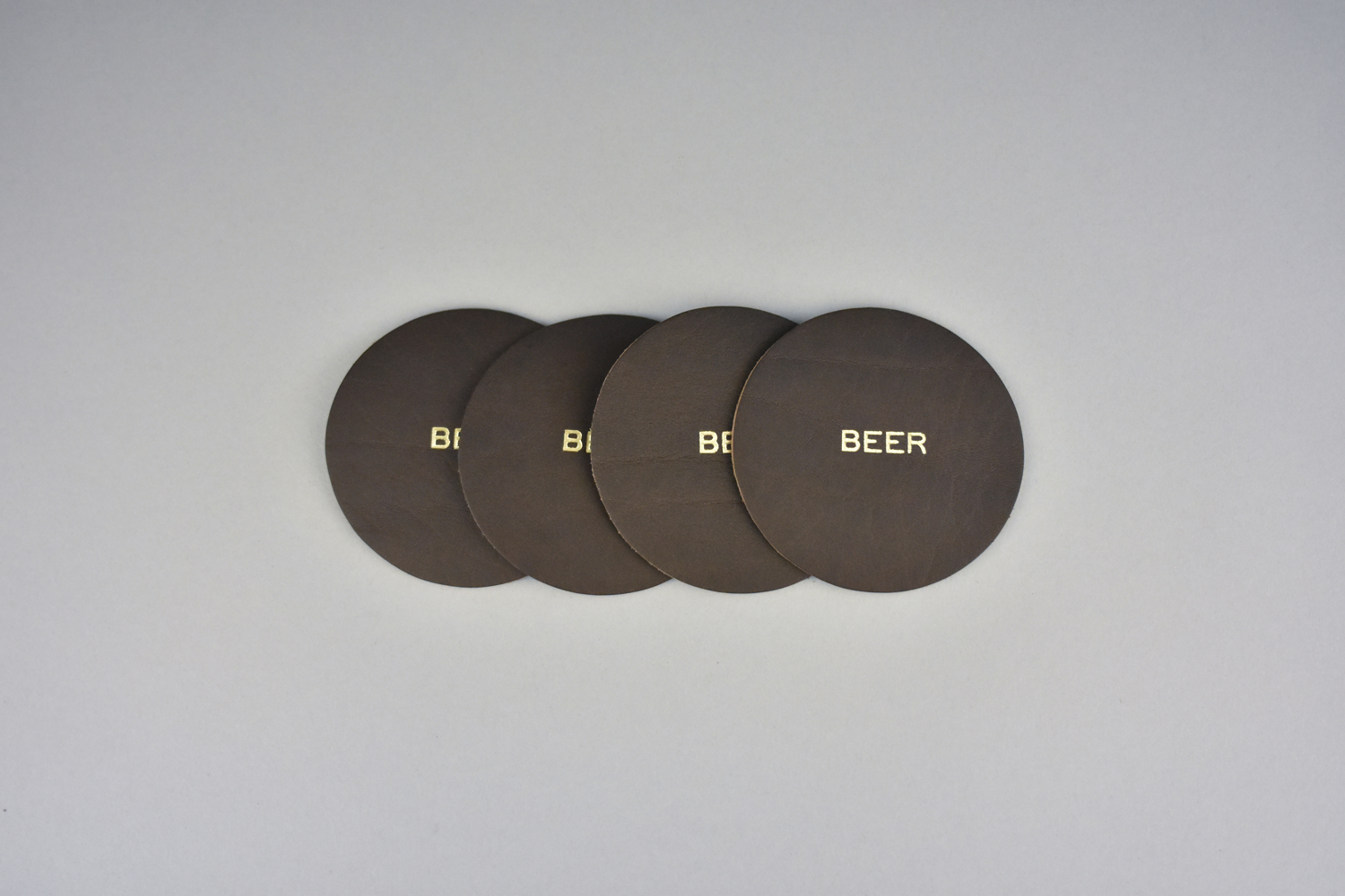 Set of 4 Gold Foil Stamped Leather Beer Coasters Handmade in Canada by Fitzy